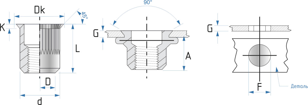Резьбовая заклепка потайной фланец чертеж Резьбовая заклепка потайной фланец чертеж